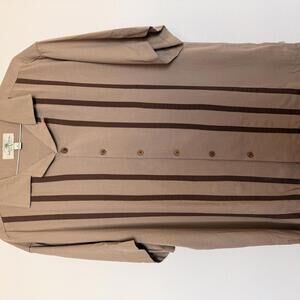 Mens 100% Silke‎ Camp Collar Retro Brown  Vertical Line Shirt